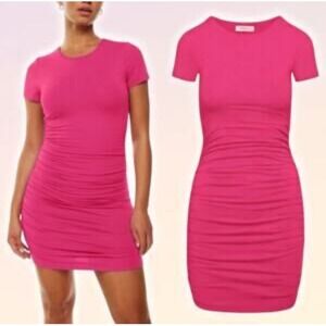 Babaton Pink Ruched Bodycon Mini Dress Short‎ Sleeve Casual Party Women's Medium